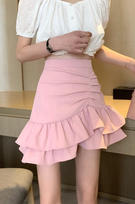 High Waist Pink Asymmetrical Mini Skirt - view 5