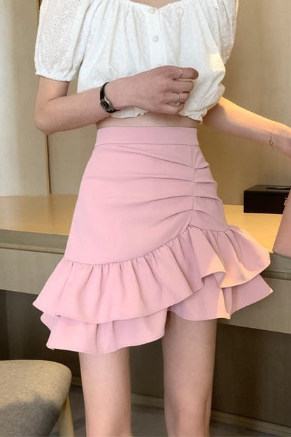 High Waist Pink Asymmetrical Mini Skirt - view 5