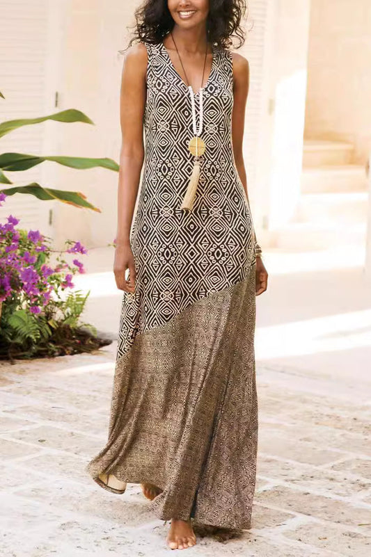 Printed Spliced Vintage Boho Dress - view 2