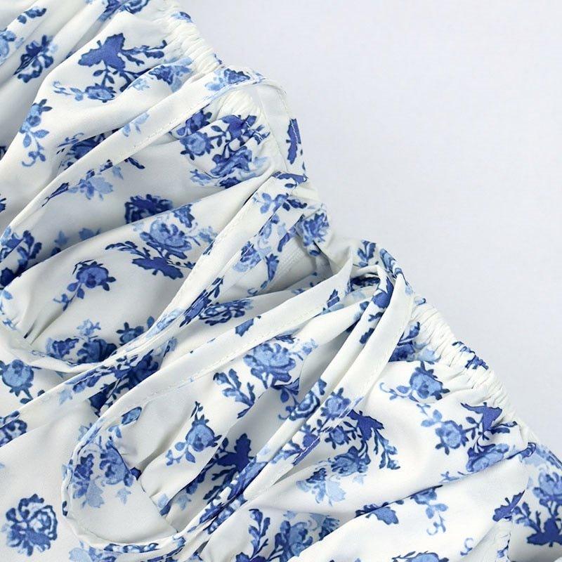 Floral Midi Dress with Puff Sleeves and Square Neckline - view 10