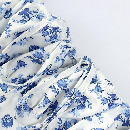 Floral Midi Dress with Puff Sleeves and Square Neckline - view 10