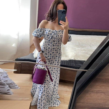 Floral Midi Dress with Puff Sleeves and Square Neckline - view 9