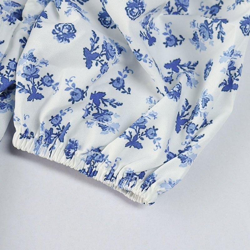 Floral Midi Dress with Puff Sleeves and Square Neckline - view 11