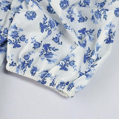 Floral Midi Dress with Puff Sleeves and Square Neckline - view 11
