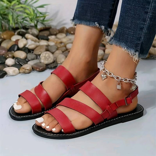 Three-Strap Vegan Leather Flat Sandals - view 2