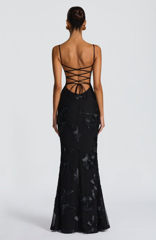 Floral Appliqué Bodycon Maxi Dress for Wedding Guests - view 2