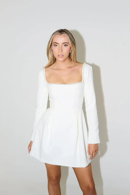 Pearl Trim Long Sleeve Mini Dress - view 9