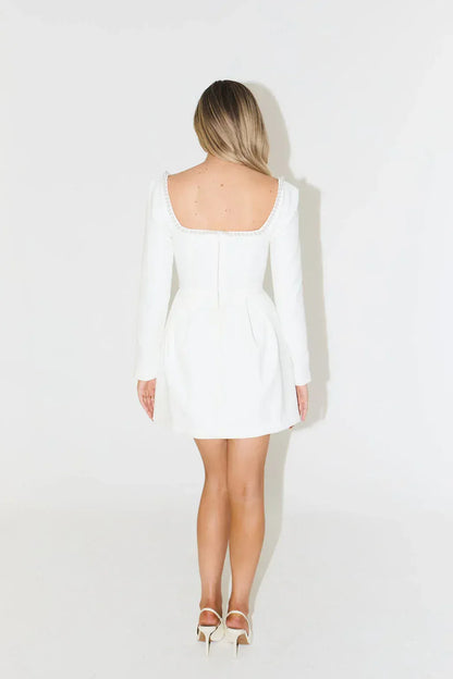 Pearl Trim Long Sleeve Mini Dress - view 8