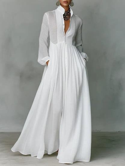 Chic Long Sleeve Maxi Shirt Dress with Pockets