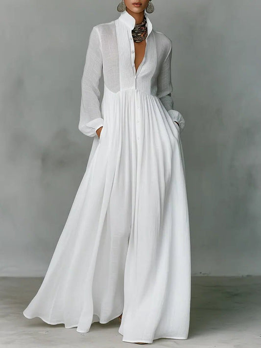Chic Long Sleeve Maxi Shirt Dress with Pockets
