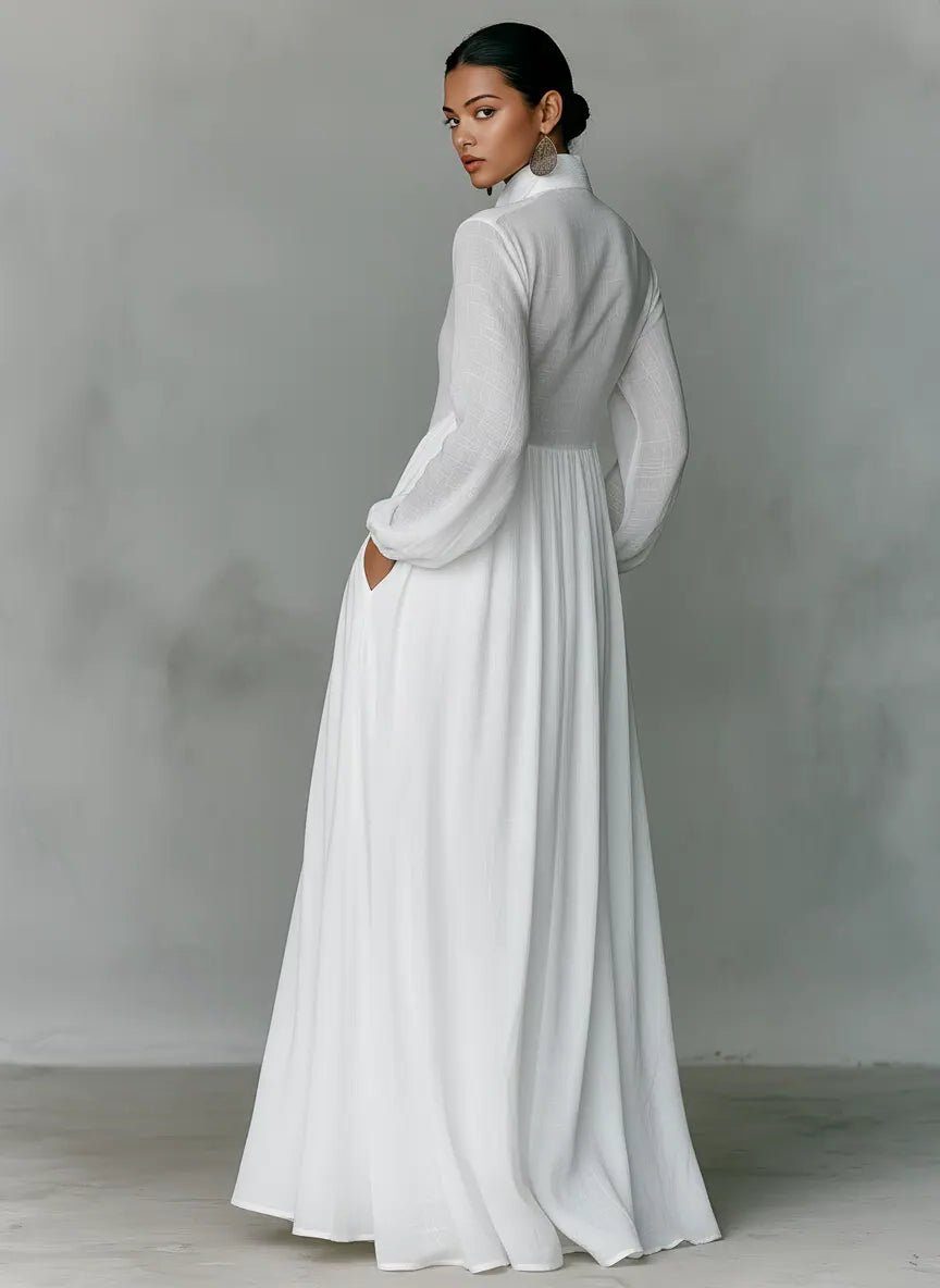 Chic Long Sleeve Maxi Shirt Dress with Pockets - view 4