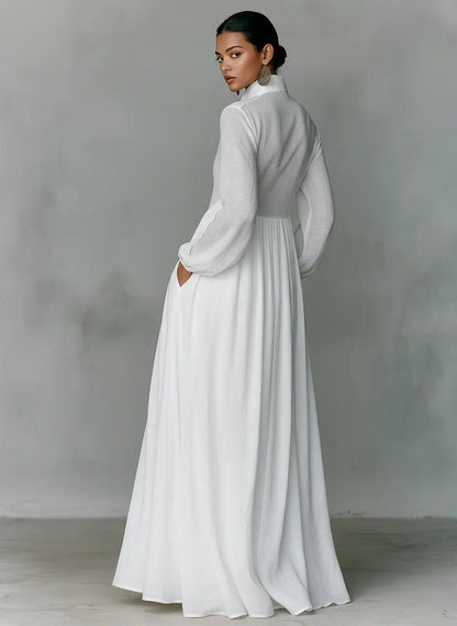Chic Long Sleeve Maxi Shirt Dress with Pockets - view 4