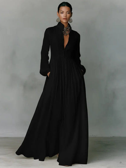 Chic Long Sleeve Maxi Shirt Dress with Pockets - view 7