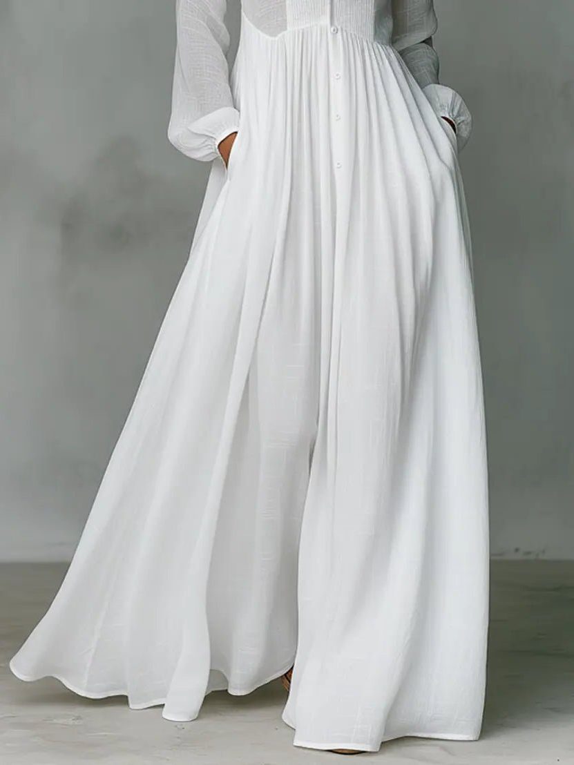 Chic Long Sleeve Maxi Shirt Dress with Pockets - view 2