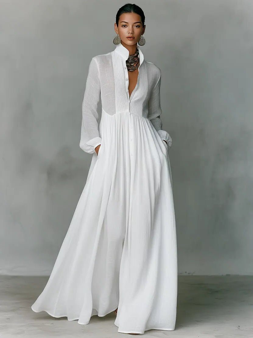Chic Long Sleeve Maxi Shirt Dress with Pockets - view 5