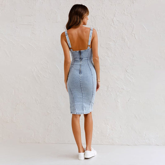 Adjustable Strap Denim Dress - view 2