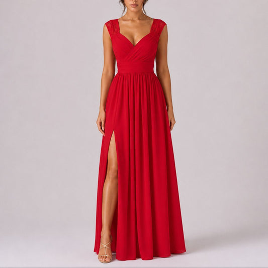 Lace Shoulder Maxi Dress for Wedding Guests