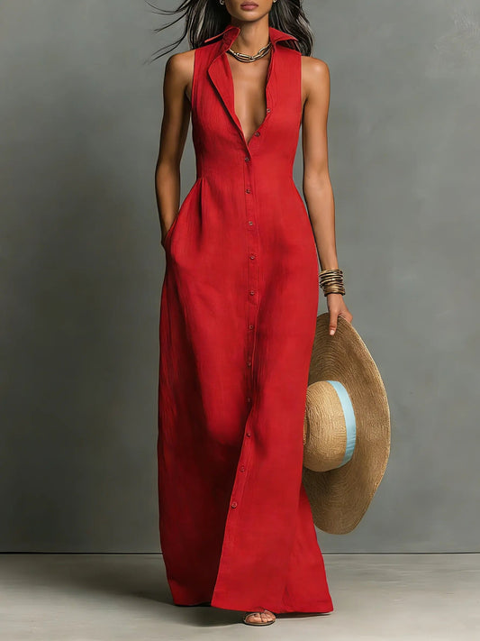 Sleeveless Maxi Dress with Button Front