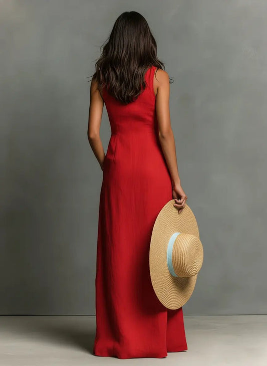 Sleeveless Maxi Dress with Button Front - view 2